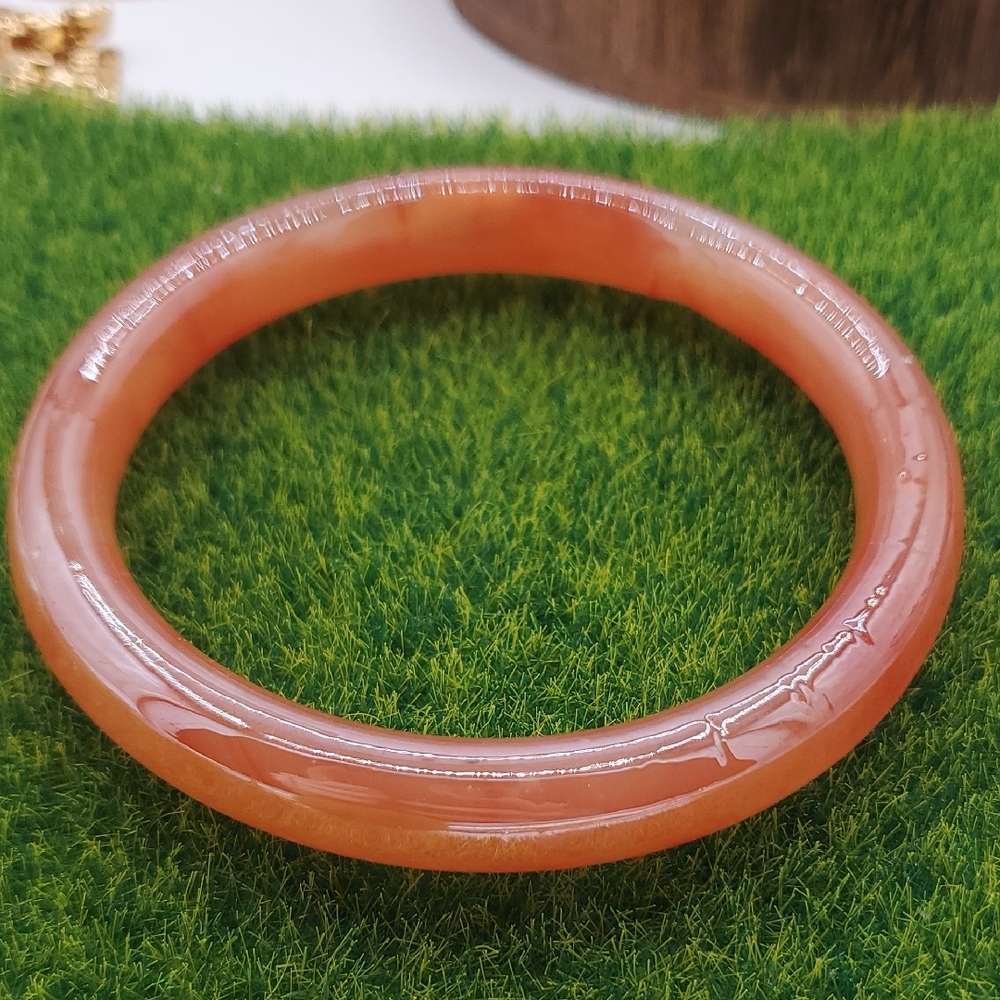 China Dynasty Orange Peach Blossom Jade  Bangle Bracelet B3307‎